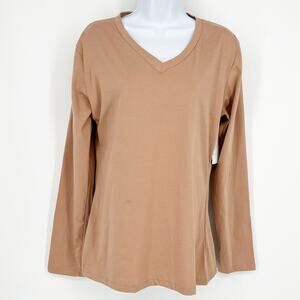Love Nation Long Sleeve V-Neck Tee in Latte Plus Size 3X-Large